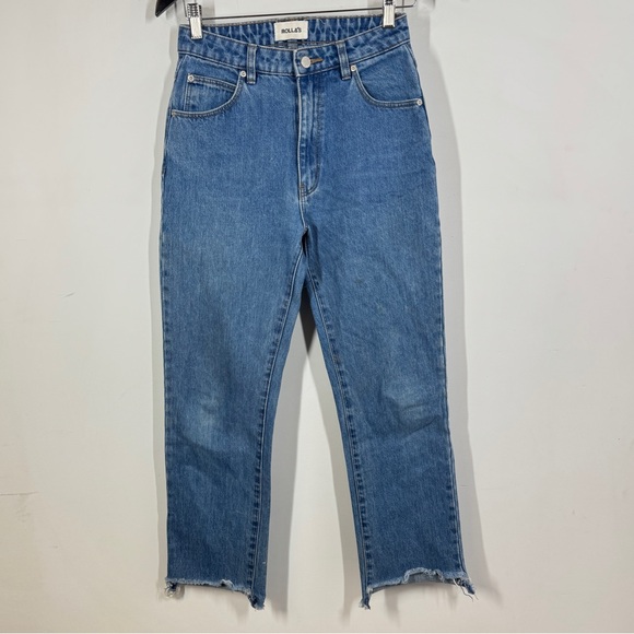 Rollas Blue Cropped High Rise Straight Jeans Raw Hem Vintage Denim Size 26 - Picture 2 of 16